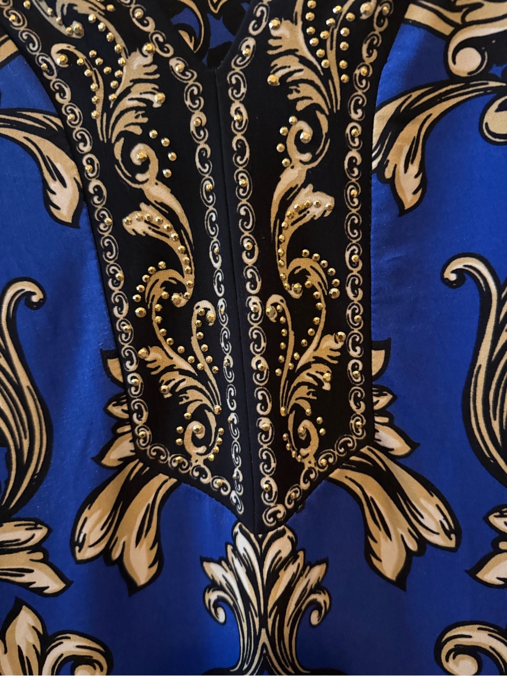 JM Collection Size 2X Royal Blue and Black V-Neck Tunic with Baroque Print - Picture 5 of 5